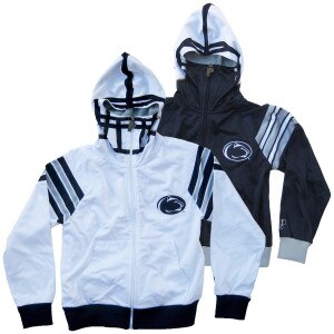 white and navy full zip youth hooded helmet sweatshirts with Penn State Athletic Logo on left chests